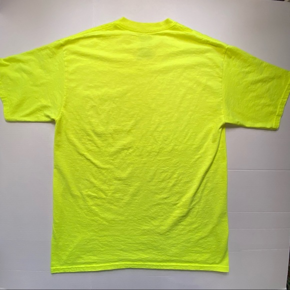 Gildan Dry Blend Neon Yellow Bite Me Shark On Pocket Men Size Large - Picture 7 of 7
